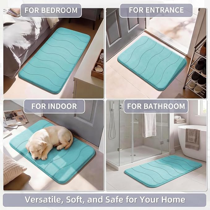 Flamingo P Memory Foam Bathroom Mat Non Slip Bath Rug Shower Rugs Carpet,20x32,Aqua Green
