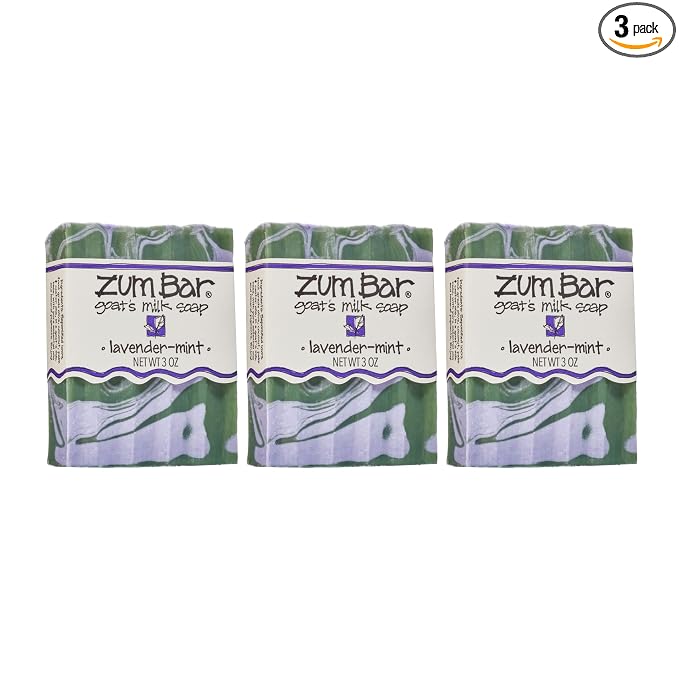 Indigo Wild Zum Goat's Milk Soap Bar - Bar Soap for Hands & Body Made with Essential Oils - 3 oz - Lavender-Mint (3 Pack)