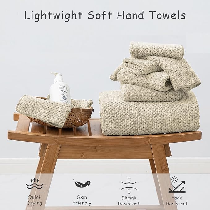 2 Pcs Camel Hand Towel Set 16"x31" Soft Highly Absorbent Quick Dry Bathroom Towels Polyester Plush Towels Set Woven Towels for Bathroom Kitchen Hotel Spa Gym