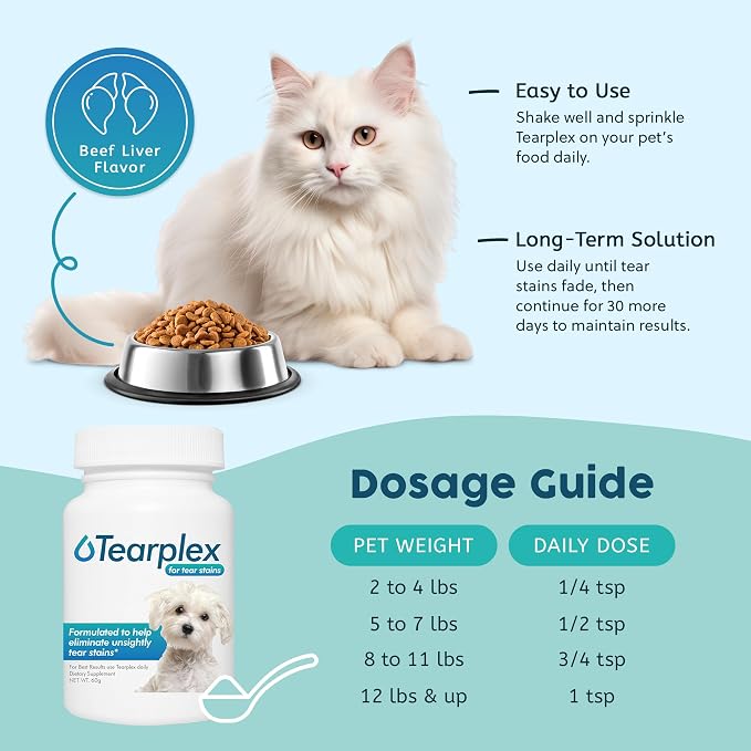 Tear Stain Remover for Dogs and Cats | Natural Supplement Suitable for All Breed Types | Pet Tear Stain Remover Powder | Made with Natural Ingredients | Beef Flavored - 6 Pack