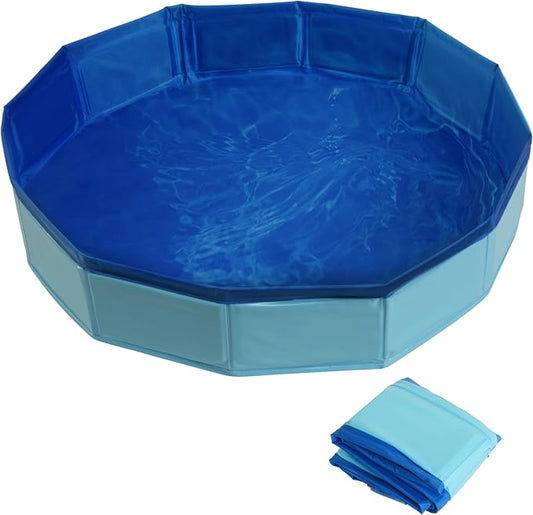 Bearded Dragon Foldable Bath Pool with Bath Brush, Bathrobe, Towel, Spray Pot and Tweezer, for Puppy Small Dogs Cats (Blue, 20 x 3.6inch)