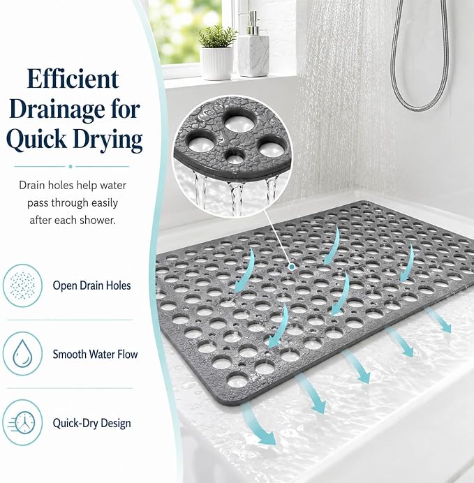 Casa and Beyond Shower Mat, Secure Shower Mat-Non-Slip, Washable Non-Slip Bathtub Mats, with Suction Cups and Drain Holes, Soft Textured Design, Easy to Clean for Bathroom (White, 27.6" x 15")