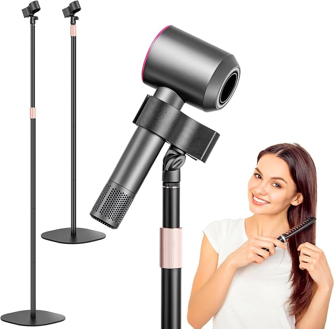 Hair Dryer Stand, 1.68M Height Adjustable Blow Dryers Holder, Ultra Stable Holder with 360° Rotating, Universal Clips, Work with All Dryer, Floor Dryer Stand for Salons or Home Use