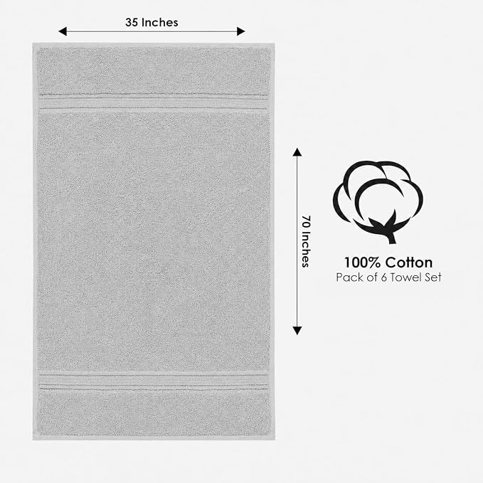 Terry Bath Sheet Set of 6 L Grey Bath Towels Set 35x70 Inches, 100 Combed Long Staple Cotton 600 GSM Highly Absorbent Ultra Soft Oversized Large Luxury Hotel & Spa Quality Bathroom Towels Set