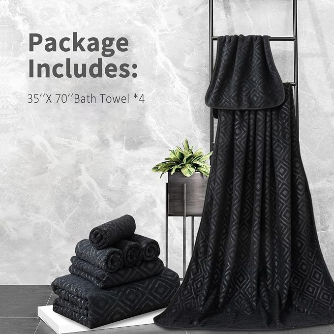 Bath Towel Set of 4 Extra Large Bath Sheet 35"x70" Oversized Bath Towel Soft Microfiber Bathroom Towel for Adults Highly Absorbent Quick Dry Towel Set for Bathroom,Hotel,Shower Bath Sheet Towel Black