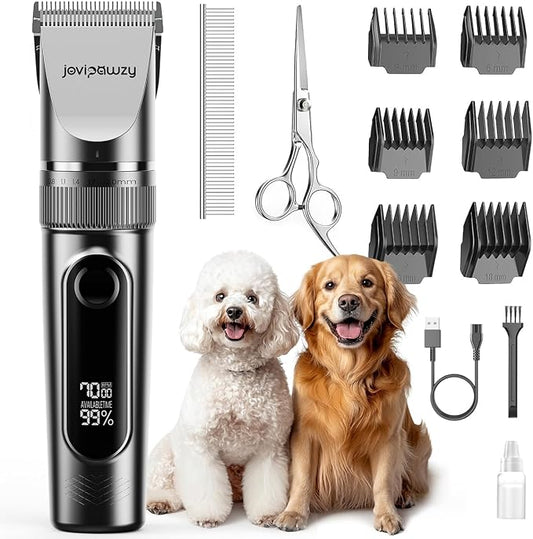 Dog Clippers Low Noise, 2-Speed Quiet Dog Grooming Clippers Kit Cordless Rechargeable Pet Shaver Hair Clippers Trimmer for Small & Large Dogs,Cats and Animals（Grey）