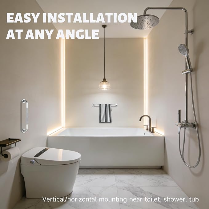 24 Inch Shower Grab Bar 1.25" Dia, 2 Pack Chrome Anti Slip Bathroom Grab Bar, 304 Stainless Steel Knurled Handicap Grab Bars, Safety Support Handrail,Bath Shower Handle for Elderly Injury Senior