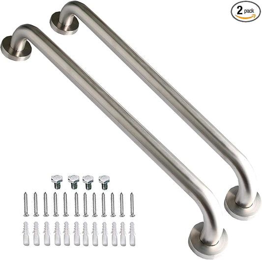Brushed Nickel Shower Grab Bar 16 Inch - 1 1/4" Diameter, iMomwee 2 Pack Stainless Steel Safety Assist Handle, Wall Mounted Bathroom Mobility Aid Balance Support Hand Rail for Handicap Elderly Senior
