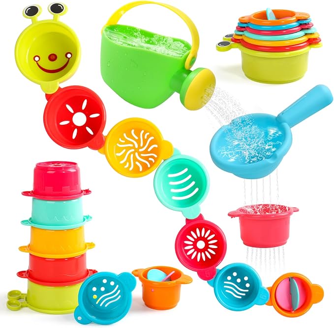 Toddler Bath Toys for Kids Ages 1-3 Baby Bath Toys Beach Sand Pool Water Table Toys Mold Free Bathtub Toys for 12+ Months Stacking Cups Showerhead Spoon for 1 2 3 4 5 6 Years Old Girls Boys Gifts 9PCS