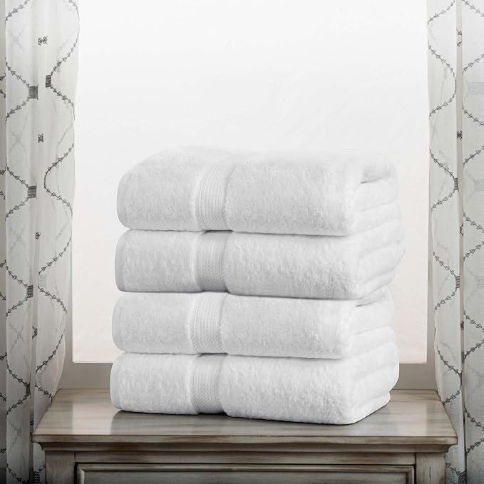 Superior Egyptian Cotton Plush & Absorbent, Bath Towel Set of 4, White | Quick Dry, Soft Luxury Towel Set, Bath Essentials for Bathroom, Guest Bath, Spa, 4 Piece Bath, Madeline Towels