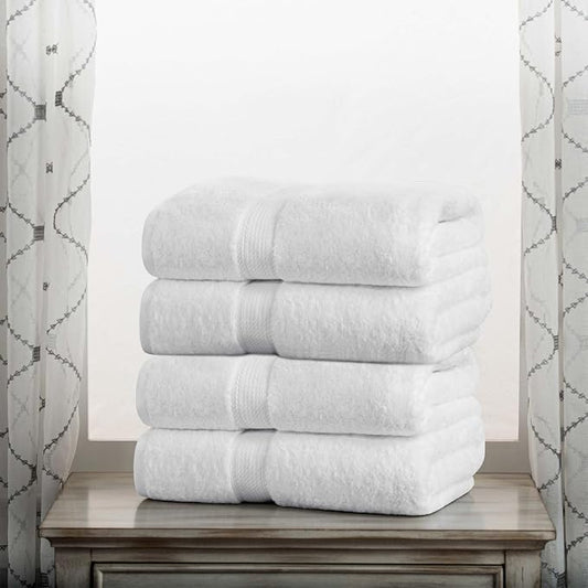 Superior Egyptian Cotton Plush & Absorbent, Bath Towel Set of 4, White | Quick Dry, Soft Luxury Towel Set, Bath Essentials for Bathroom, Guest Bath, Spa, 4 Piece Bath, Madeline Towels