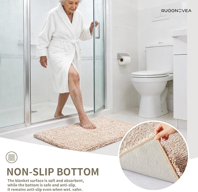 Bathroom Rugs Non Slip Washable 36x24, Ultra Soft Thick Shaggy Absorbent Bath Mats,High Density Foam Latex Non Slip Backing Bath Rugs,Microfiber Bath Mats for Bathroom Floor&Sink,White Beige