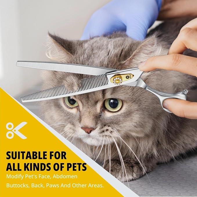 Dream Reach Thinning Dog Scissors - 8 Inch Professional Pet Grooming Shears with Adjustable Screw