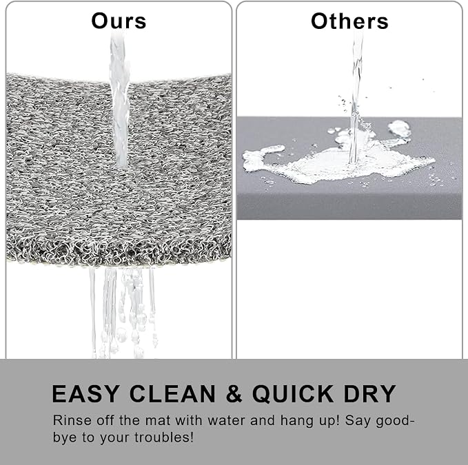 0.6" Extra Thick Non Slip Shower Mat, PVC Loofah Shower Mat with Drain, Quick Drying Bath Mat for Inside Shower, Bathtub Mats Foot Scrubber for Elderly, Bathroom, Kitchen, Wet Areas(Grey 16x27)