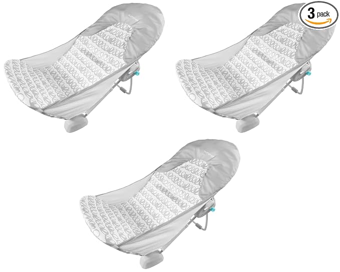 Ingenuity Foldaway 2-Position Baby Bath Seat,Adjustable Support for Sink or Bathtub,Ages 0-6 Months up to 20 Pounds,Machine-Washable Sling,(Pack of 3)
