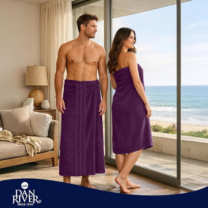 DAN RIVER 2 Pack Bath Sheets Extra Large 35x70, Large Bath Towels for Adults, XL Oversized Heavy Duty Towel Set, 600 GSM 100% Ring Spun Cotton, Soft Quick Dry, Purple Passion