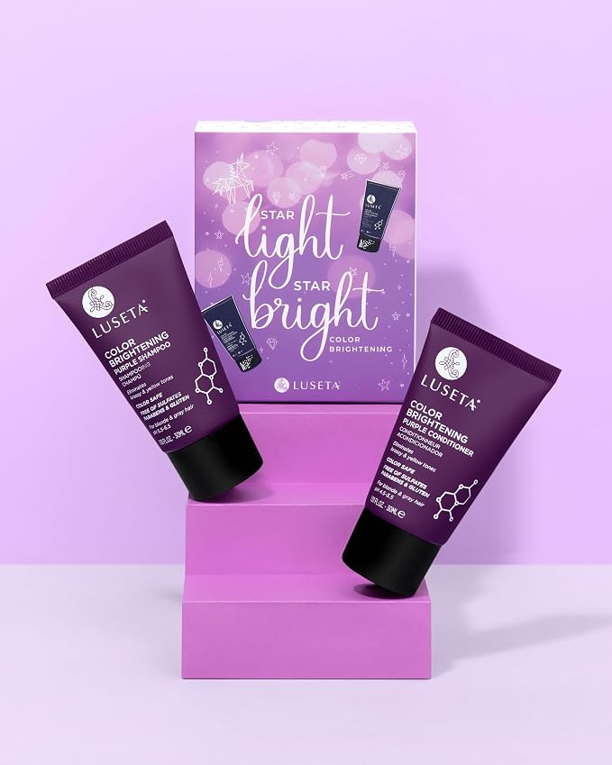 Luseta Color Brightening Purple Travel Shampoo and Conditioner Mini Kit for Blonde, Silver and Gray Hair - Brassiness Neutralizer for Highlighted and Bleached Hair, 2x1.01oz Carry on Friendly