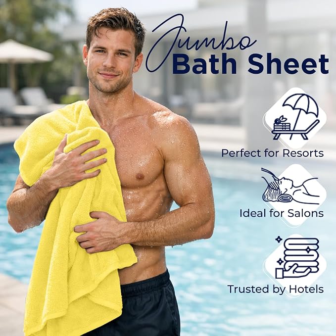 DAN RIVER Pack of 1 Jumbo Bath Sheet 40x80 Inches, Large Bath Towels Oversized for Adults, Soft and Absorbent Hotel Towels - Yellow