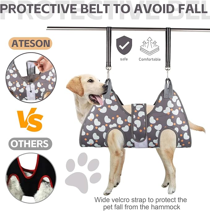 ATESON Dog Grooming Hammock with Nail Clippers/Nail Trimmers, Dog Grooming Harness for Nail Trimming, Pet Grooming Sling Helper for XL Large Dogs