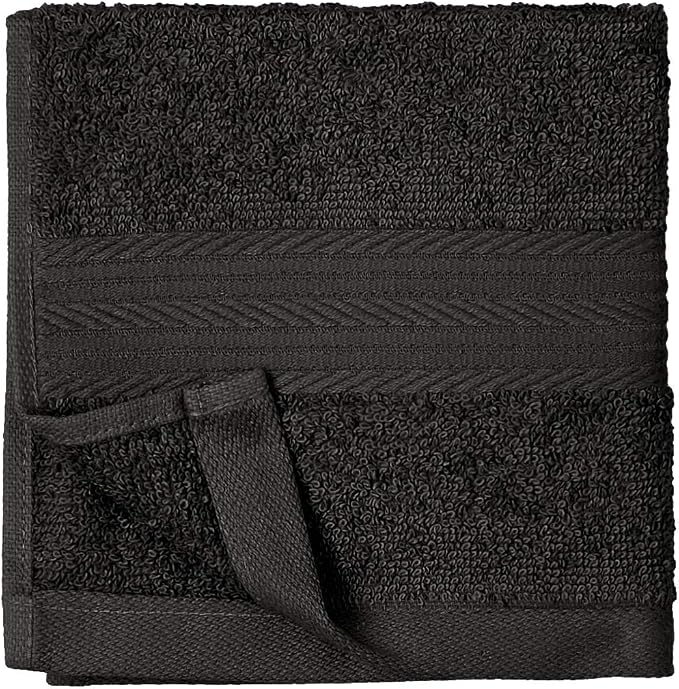 Amazon Basics Highly Absorbent Cotton Washcloths for Face, Soft, Machine Washable, Fade Resistant, 12 x 12 in, Black, (Pack of 144)
