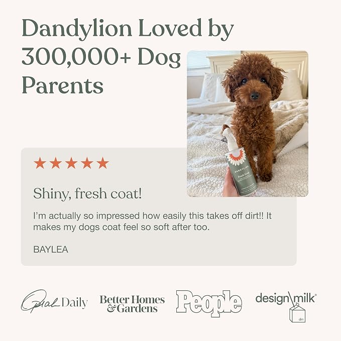 Dandylion Waterless Dog Shampoo, Fresh Coat, Dog Dry Shampoo, Dry Shampoo for Dogs, No Rinse Fragrance Free Cleansing Spray, Waterless Shampoo for Dogs, Dry Shampoo Alternative, 8.4 fl oz