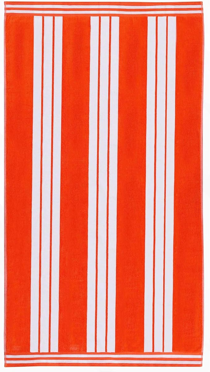 Superior Cotton Cabana Striped Beach Towels, Colorful Towels for Adult, Kid, Pool, Swimming, Sand, Travel, Large Oversized, Absorbent, Fast Drying, Bath Basics, Cabana Collection, 1 Piece, Coral