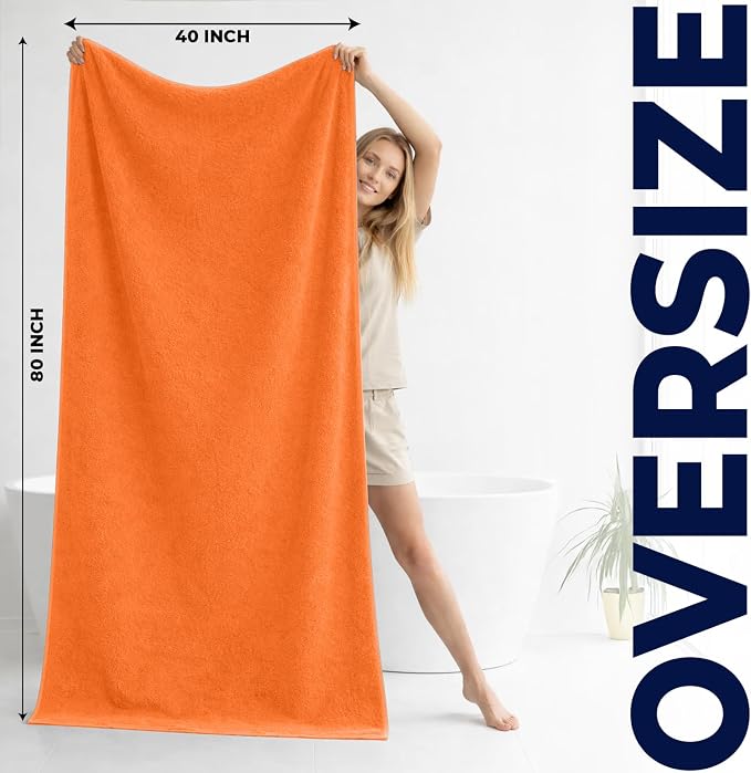 DAN RIVER Pack of 1 Jumbo Bath Sheet 40x80 Inches, Soft Fluffy Bath Sheets Towels for Adults, Quick Dry Shower Towels - Orange