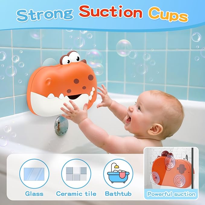 Baby Bath Toys for Kids Ages 1-3 4-8, Rechargeable Dinosaur Bath Bubble Machine with Music for Toddlers, Baby Bathtub Toys, Easter Basket Stuffers, Bath Bubble Maker for Toddlers Kids Boys Girls