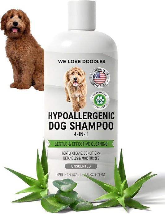 Hypoallergenic Dog Shampoo, Conditioner, and Detangler | Made in USA | Eco-Friendly Ingredients | Shampoo for Dogs with Sensitive Skin & Allergies | 16 OZ [We Love Doodles]
