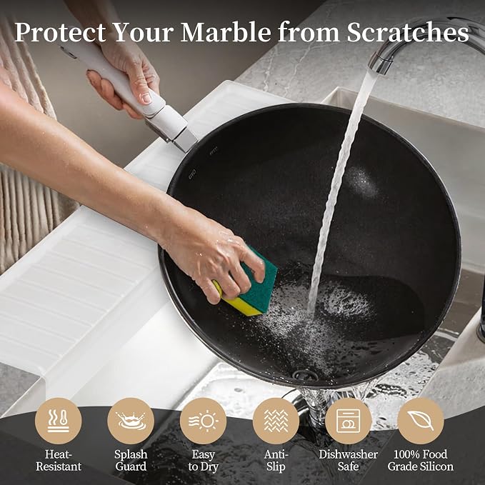 Sink Edge Protector with Suction Cup, 14" 20" 24" 30", Silicone Sink Splash Guard for Kitchen & Bathroom, Protect Countertop from Scratches, Stains, for Stainless Steel Granite Quartz