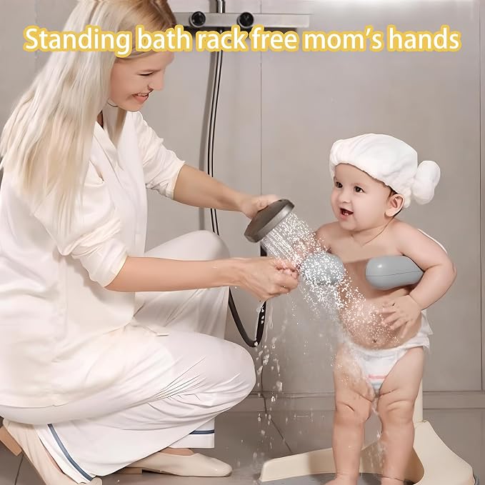 Baby Shower Stand for Bathing Adjustable Toddler Shower Tower with Backrest, Anti-Slip Base & Shower Head Holder, Infant Bath Support Seat for 6-60 Months, Easy Install & Drain