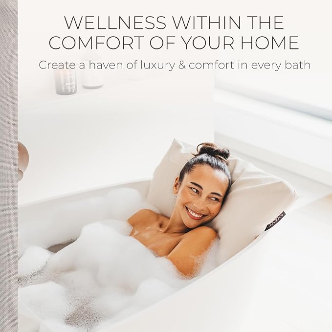 BADESOFA® Luxury Bath Pillow S - Ultra Comfortable & Quick-Drying Bath Back Pillow - Washable Full Body Bath Pillow for Bathtub - Therapeutic Head and Neck Support - Luxury Spa Cushion in Ivory Pearl
