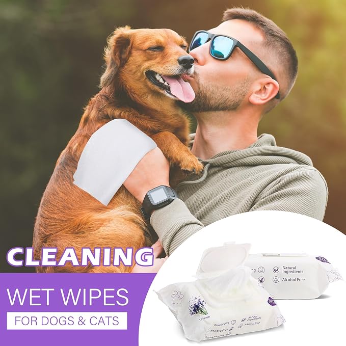 Treela 10 Packs of 80 Dog Wipes Pet Wipes Cat Grooming Supplies for Paws, Butt, Ear, Skin, Body Bath Cleaning Stain Odor Remover, Home or Travel Use(Lavender)