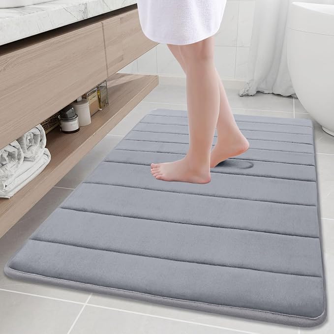 Buganda Memory Foam Bath Mat, 40" x 32", Ultra Soft Bathroom Rugs, Water Absorbent and Machine Washable Bath Rug Runner for Bathroom, Shower, and Tub, Medium Grey