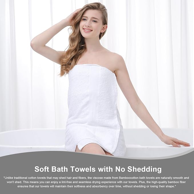 Aibaser Viscose from Bamboo and Cotton Bath Towels Set of 6-27x54 Inch Ultra Soft, Highly Absorbent Large Shower Towels for Bathroom, Spa & Gym (6 Piece Set) (White)
