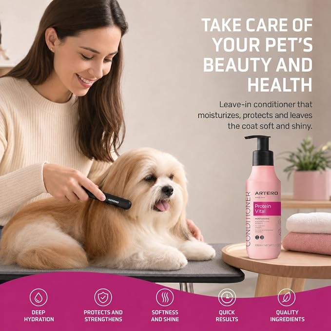 Artero Protein Vital Conditioner for Dogs and Cats – Deep Hydration and Coat Repair with Silk Proteins – Professional Grooming Conditioner, 3.3 oz