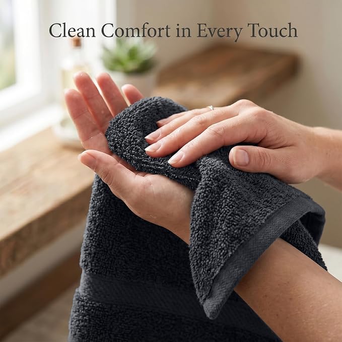 RIVERSIDE 6-Pack Premium Hand Towels Set, 16x28 inches, 100% Ring Spun Cotton, Super Soft, Quicker to Dry and Highly Absorbent, Towels for Bathroom, Kitchen, Gym, (Charcoal Gray)