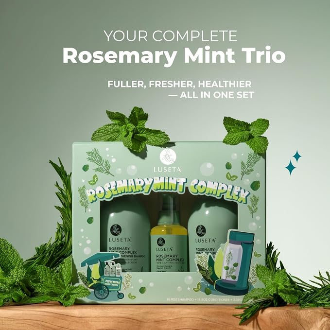 Luseta Rosemary Mint Hair Care Set for Thin Hair, Strengthening，Refreshing | Complete Hair Care Routine, Shampoo & Conditioner (16.9oz×2), Hair Oil (3.38oz), Frizz Control, Smooth Shine, Sulfate Free