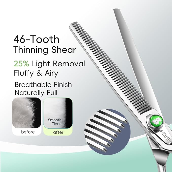 Professional Dog Grooming Scissors Kit Japan 440C Stainless Steel 7.0 in Curved Thinning Straight Chunker Shears and Comb 5pcs Set for Grooming Dogs Cat Pet