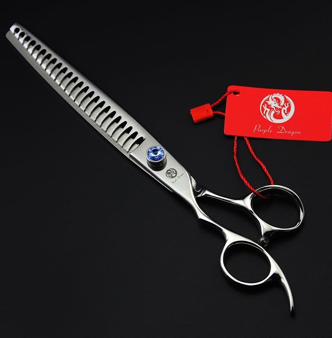 Purple Dragon 8.0" Left Handed Professional Pet/Dog Grooming Hair Cutting Scissors&Downward Curved Scissor &Chunker Shears with Bag - for Mancinism Pet Groomer or Family DIY