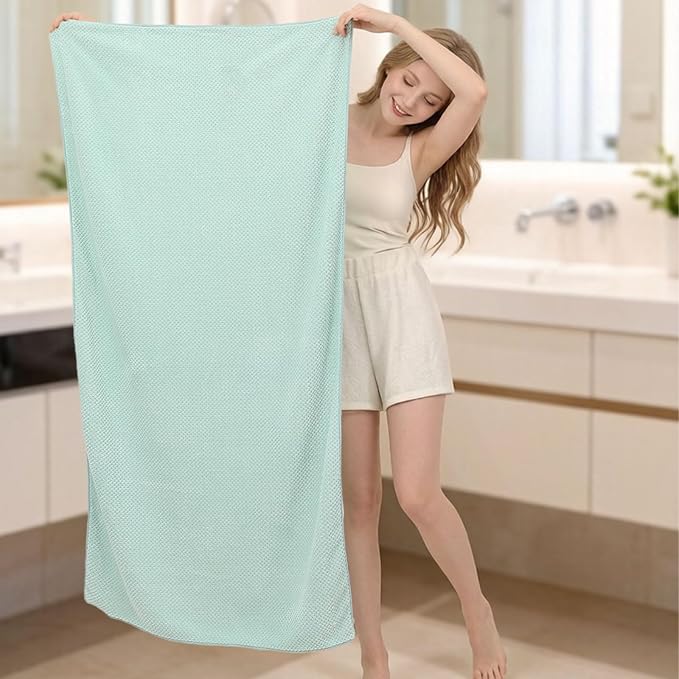 2 Pack Bath Towel Set, Lightweight Waffle Bath Towel Set, Microfiber Super Soft Highly Absorbent, Sturdy Quick Drying Towels for Bathroom, Gym, SPA, Yoga (2 Piece 27" x 55", Green)