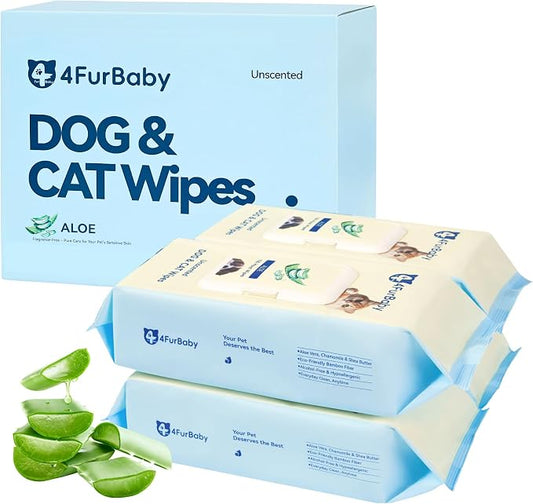 8" x 8" Dog Wipes for Paws and Butt, Unscented, 400 Count | Hypoallergenic and hydrating pet grooming wipes for dogs, cats, and daily care.
