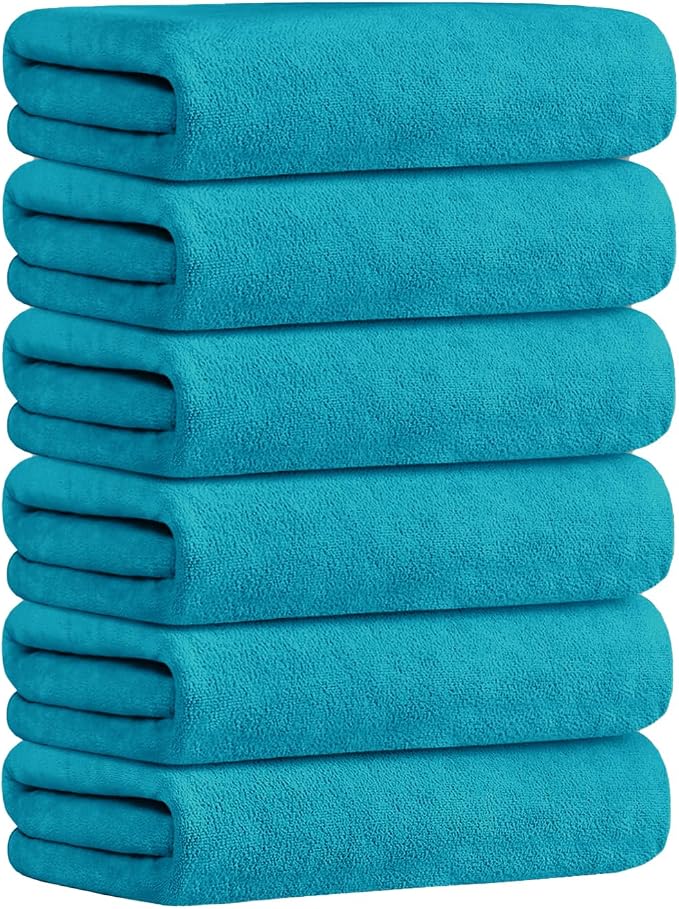 JML Large Microfiber Bath Towels Set of 6, 30" x 60", Oversized, Soft, Super Absortbent, Fast Drying Bathroom Towel for Sauna, Salon, Sport, Fitness, Yoga, Teal