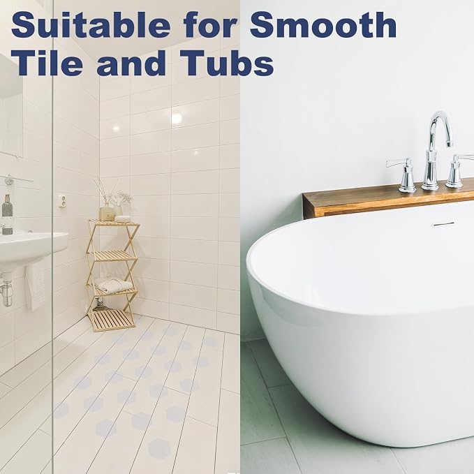 Gecork 14 PCS Shower Floor Non Slip Stickers with Strong Adhesive, Invisible & Durable Anti Slip Shower Stickers with Scraper for Bath Tub, Pools and Stairs, Clear, Hexagonal