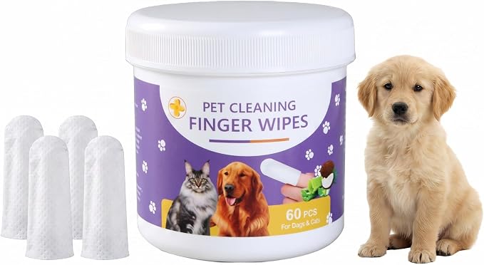 JoanofArc Teeth Cleaning Wipes for Dogs & Cats, Dental Care & Tear Stain Care Wipes, Teeth Cleaning for Pets, Help Clean Plaque, Tartar & Freshen Bad Breath, 60 Counts