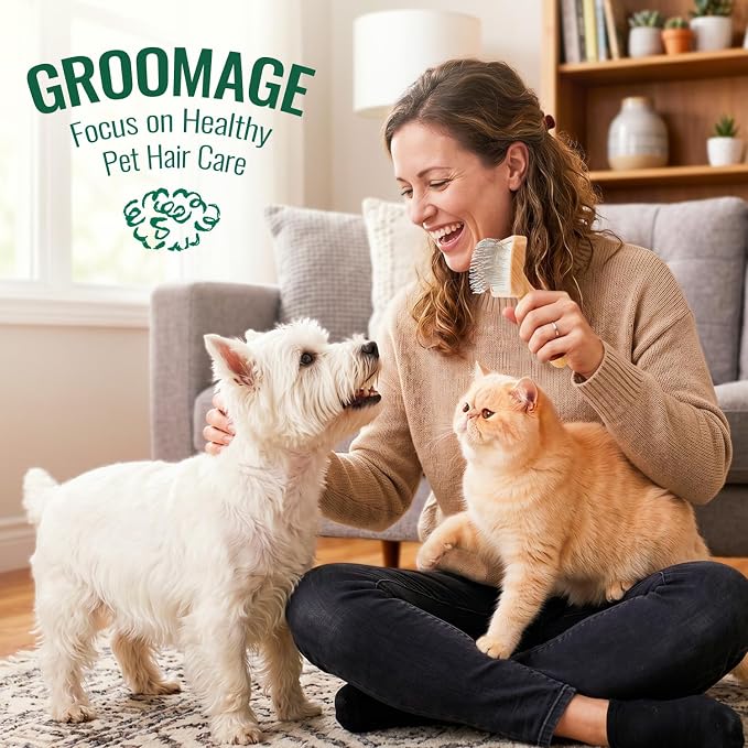 Small Slicker Brush for Dogs & Cats, Professional Pets Long Pin Brush for Grooming, Shedding - Non-Slip Rubber Beech Handle