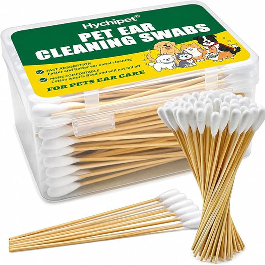 200PCS Long Cotton Swabs in Storage Box,6 Inch Long Cotton Swab with Bamboo Handle for Dogs and Cats - Lint Free,Gentle and Soft Cotton,Ear Swabs Specially Designed for Dogs Ear Cleaning