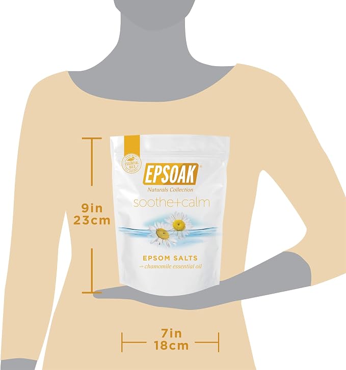 Epsoak Epsom Salt 2 lb. USP Magnesium Sulfate with Soothing + Calming Scent with Chamomile Resealable Epsom Salt Bag, Made in The USA, Cruelty-Free Certified