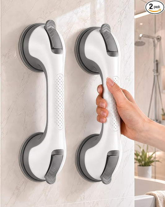 Suction Grab Bars for Bathtubs and Showers, Gel-Enhanced Heavy Duty Stable Grip Safety Bars for Seniors and Elderly, 2 Pack No Drilling Removable Bathroom Handles for Tub and Shower Support