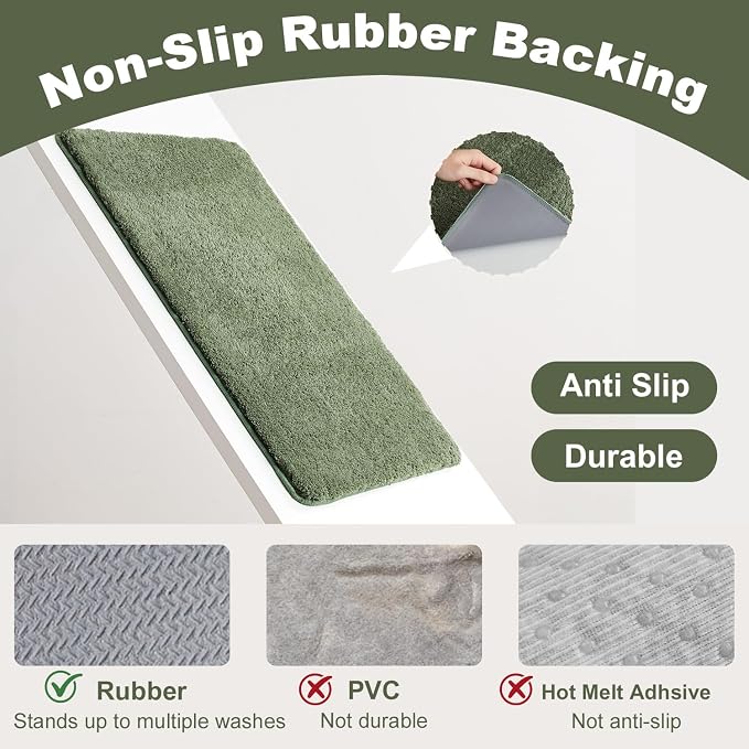 TYUU Toilet Rug, Ultra Soft Toilet Rugs U Shaped Machine Washable Non Slip Absorbent Quick Dry Toilet Mat with Rubber Backing, Sage Green 20" x 24" U Shape